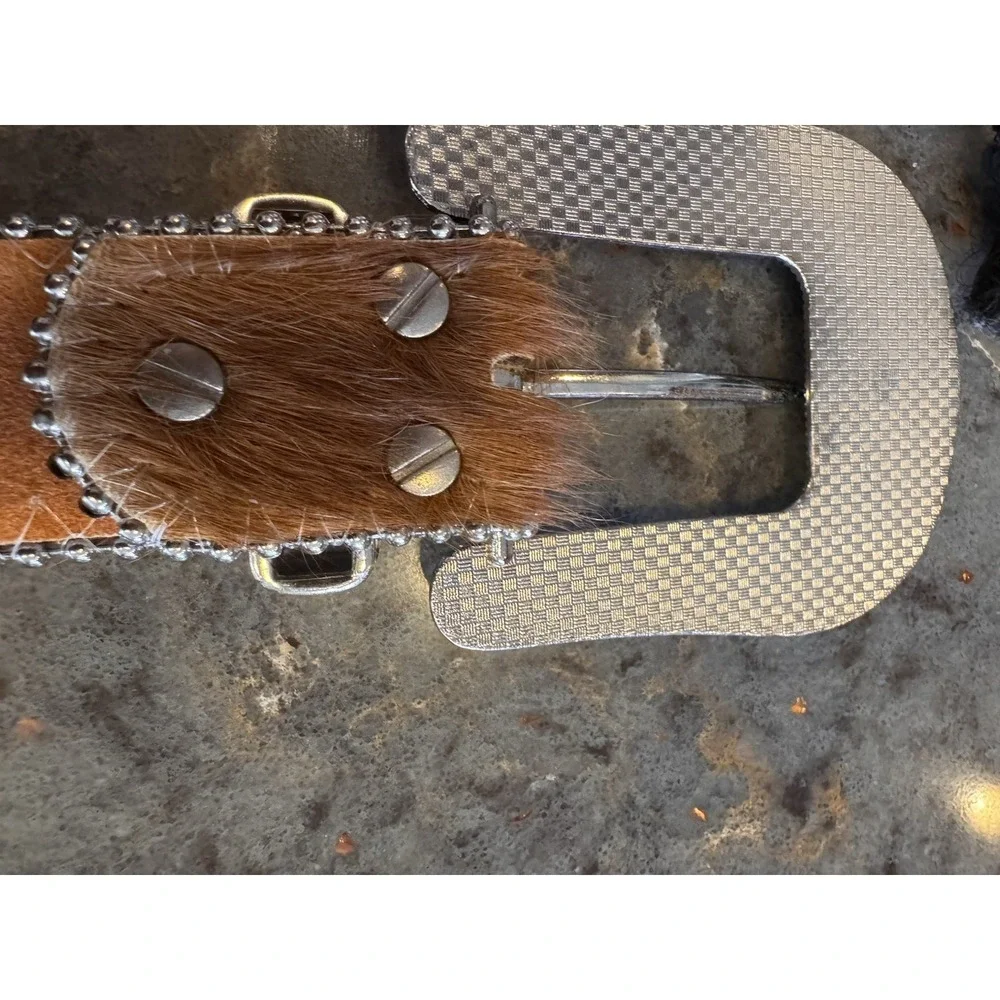 Western Rhinestone Cowhide Belt Hair On Hide Bling Cowgirl Rodeo‎ Montana West